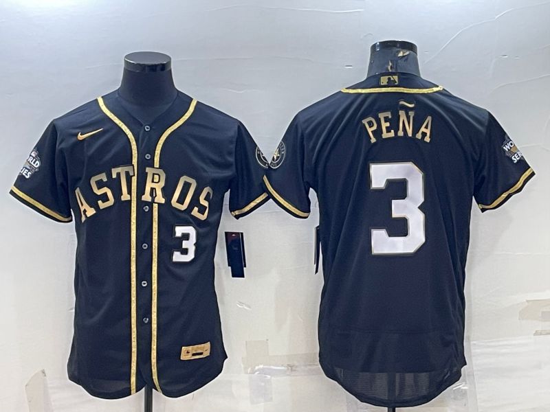 Men Houston Astros 3 Pena Black Gold Elite Nike 2022 MLB Jerseys